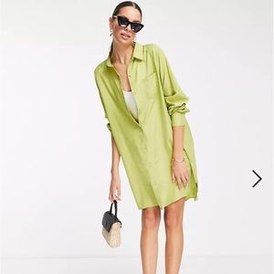 Lola May Tall dipped hem shirt dress in chartreuse